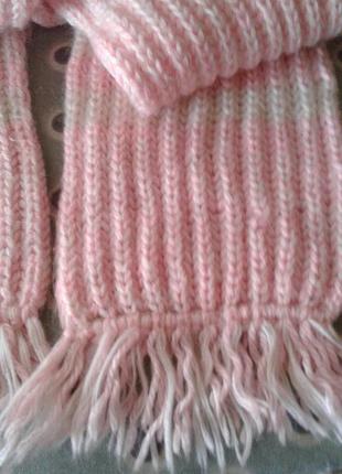 Розовый шарф крупной вязки с бахромой ручной работы3 фото