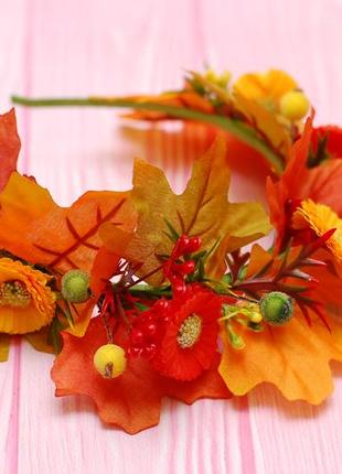 Обруч ободок осінній з квітами та листям2 фото