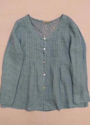 Сорочка, широка, льняна з мереживом, італія, блакитна