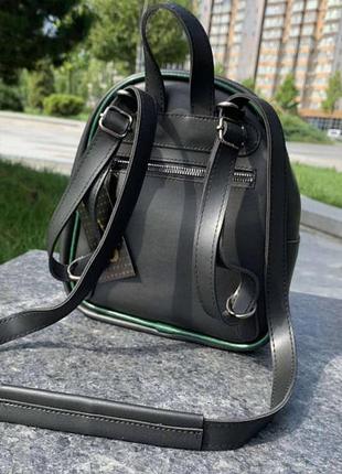 Женский городской мини рюкзак трансформер, маленький качественный рюкзачок сумка- гакзак зелено-черный6 фото