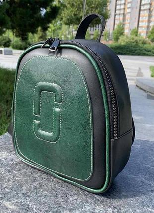 Жіночий міський міні рюкзак трансформер, маленький якісний рюкзачок сумка- гакзак зелено-черний1 фото