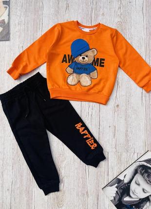 Оранжевый костюм для мальчика с медведем 92-110 размер турция