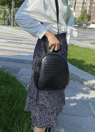 Женский миним рюкзак рептилия черный4 фото