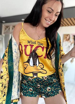 Шовкова піжама і халат з принтом duck