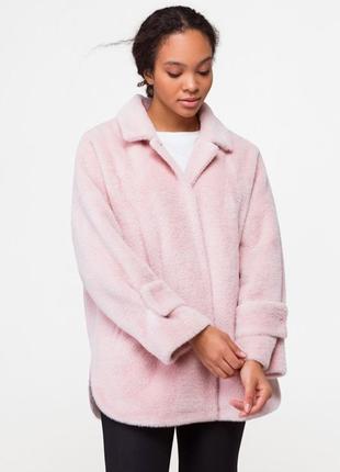 Пальто женское короткое альпака, оверсайз, оversize, розовое, демисезонное, осеннее, весеннее деми