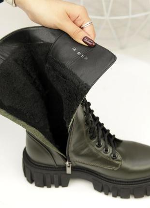 Стильні черевики жіночі,берці,берци високі чорні шкіряні хутро зимові (зима 2022-2023)6 фото