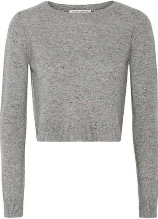 Серый меланж короткий свитер теплый кроп топ кофта натуральная стрейч пуловер реглан bershka