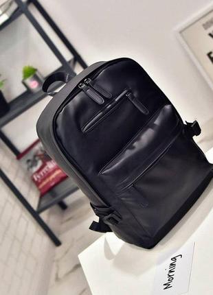 Стильний міський чоловічий рюкзак чорний еко шкіра + кардхолдер в подарунок3 фото