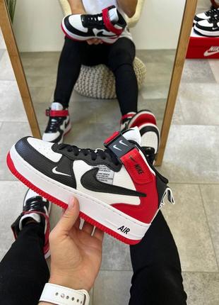 Кросівки найк айр форс червоні жіночі nike air force high utility black white red, кроссовки женские найк форс высокие