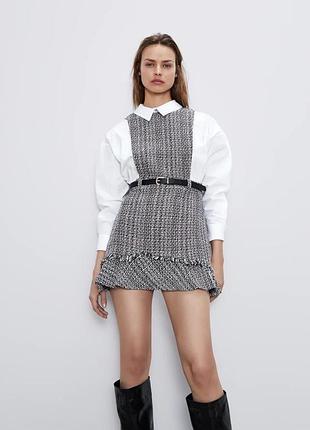 Твидовое платье сарафан с рубашкой zara