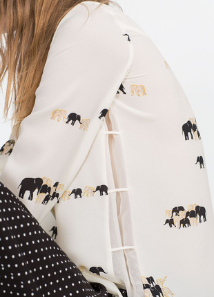 Кремова блуза з довгим рукавом зі слонами zara basic4 фото