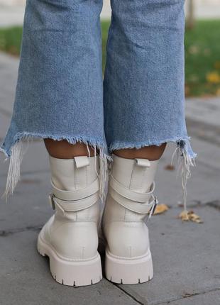 Стильные ботинки,берцы,берцы женские на шнуровке кожаные бежевые осенние,весенние...