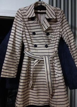 Смугастий натуральний плащик/ тренч 10 розміру