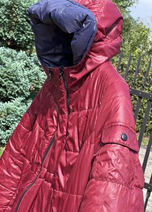Двухсторонний пуховик пальто синтепон с вставкой синий/бордовый6 фото