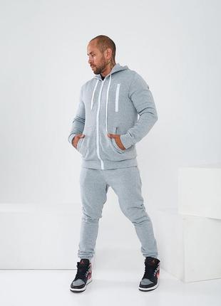 Костюм мужской двойка спортивный теплый серый синий электрик штаны брюки мужские свитер кофта кардиган худи для мужчин