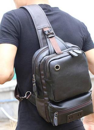 Модная мужская сумка на плечо черный8 фото