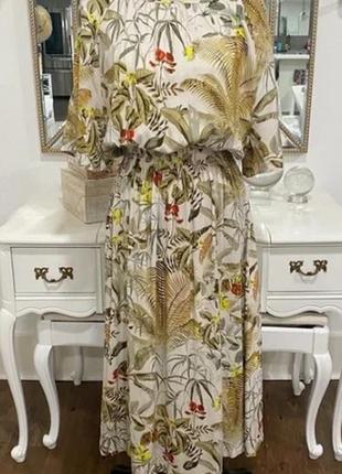Штапельное платье сукня в цветы принт листьев длины миди от h&m7 фото