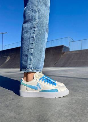 Жіночі блакитні кросівки в стилі nike blazer low ‘77 vintage leather ‘sky logo’