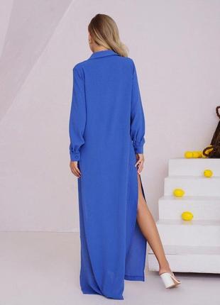 Синє плаття-сорочка з високими розрізами2 фото