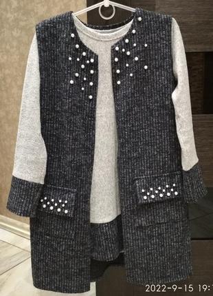 Тепленький костюмчик для девочек (платье и кардиган)👗