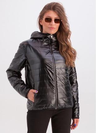 Куртка женская короткая демисезонная, с капюшоном, деми, металлик, на молни,и черная 443 фото