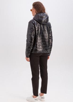 Куртка женская короткая демисезонная, с капюшоном, деми, металлик, на молни,и черная 444 фото