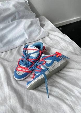 Nike sb dunk off white blue новинка круті яскраві жіночі кросівки найк офф вайт блакитні помаранчеві яркие брендовые кроссовки голубые оранжевые3 фото