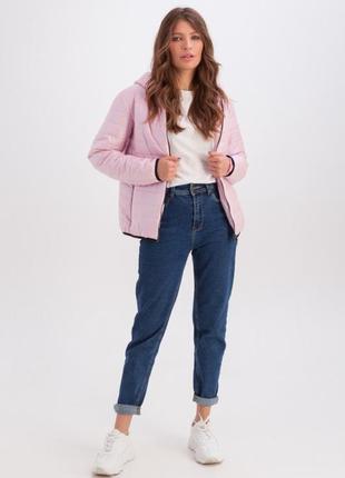 Куртка женская короткая демисезонная, с капюшоном, деми, на молнии, розовая, 42, 443 фото