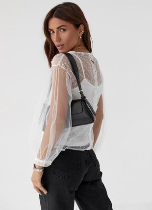 Женская прозрачная блуза из фатина в горошек6 фото