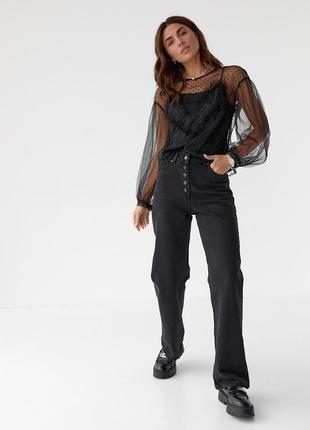 Женская прозрачная блуза из фатина в горошек9 фото
