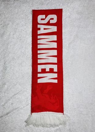 Класний спортивний / футбольний акриловий червоний шарф з написами nogge sterkere sammen
