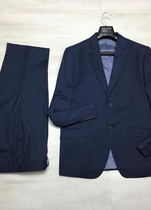 Брендовый шерстяной мужской деловой синий костюм как hugo boss2 фото