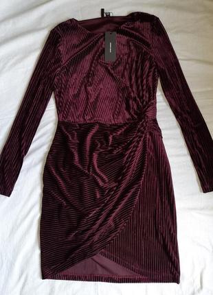 Велюровое мини платье нарядное бордовое vero moda eur m6 фото