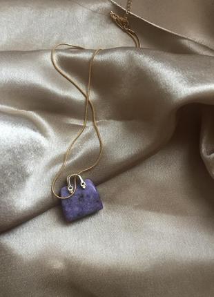 Підвіс кулон натуральний камінь аметист сумочка клатч на ланцюжку4 фото