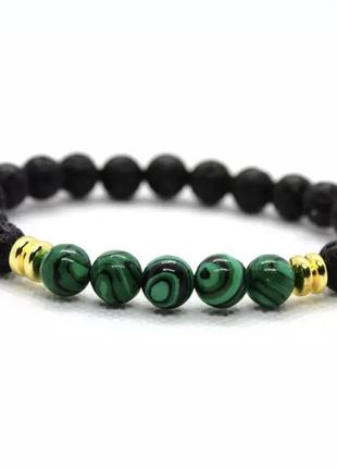 Браслет вулканічний камінь малахіт на резинці