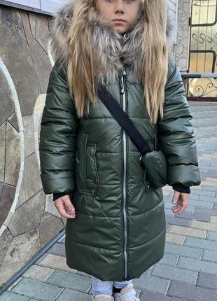 Зимова куртка -пальто для дівчинки3 фото