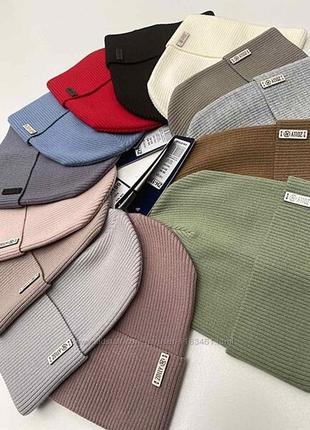 Жіночі демісезонні жіночі та дитячі шапки в рубчик біні гумка з відворотом демі5 фото