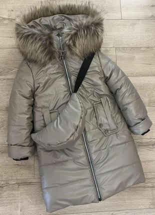 Зимова куртка -пальто для дівчинки7 фото