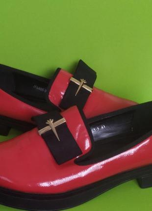 Красные туфли лоферы на объёмной подошве purlina, 411 фото