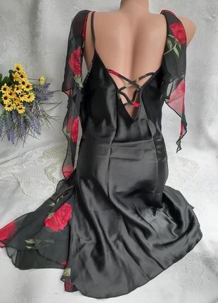 Пеньюар 🌹роза 🌶ночная рубашка платье с летящим рукавом-бабочкой пикантное атласный винтаж4 фото