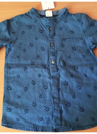 Рубашка, рубашечка h&m из льна с якорями на маленького модника 86см2 фото