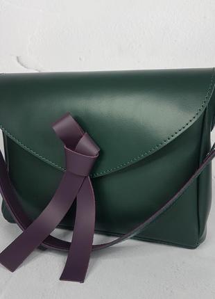 Сумка жіноча натуральна шкіра, темно-зелена з фіолетовим