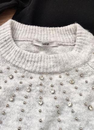 Женский свитер базовый с диамантами стразами серый зимний4 фото