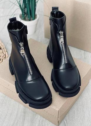 Черевики чоботи зима натуральна шкіра чорний