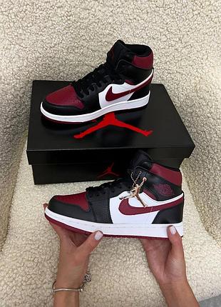 Жіночі кросівки  🔴 nike air jordan high black wine white