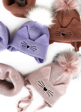 Зимовий комплект шапка хомут для дівчаток4 фото