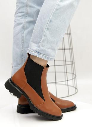Стильные ботинки челси на резинке женские коричневые кожаные осенние,весенние,деми,демисонные (осень,весна 2022-2023)4 фото