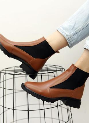 Стильные ботинки челси на резинке женские коричневые кожаные осенние,весенние,деми,демисонные (осень,весна 2022-2023)