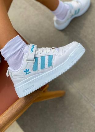 Adidas forum white mint жіночі крутезні кросівки весна осінь літо адідас білі блакитні новинка женские топовые кроссовки белые мятные бирюзовые2 фото