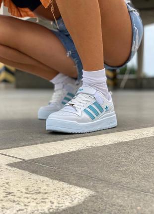 Adidas forum white mint жіночі крутезні кросівки весна осінь літо адідас білі блакитні новинка женские топовые кроссовки белые мятные бирюзовые7 фото